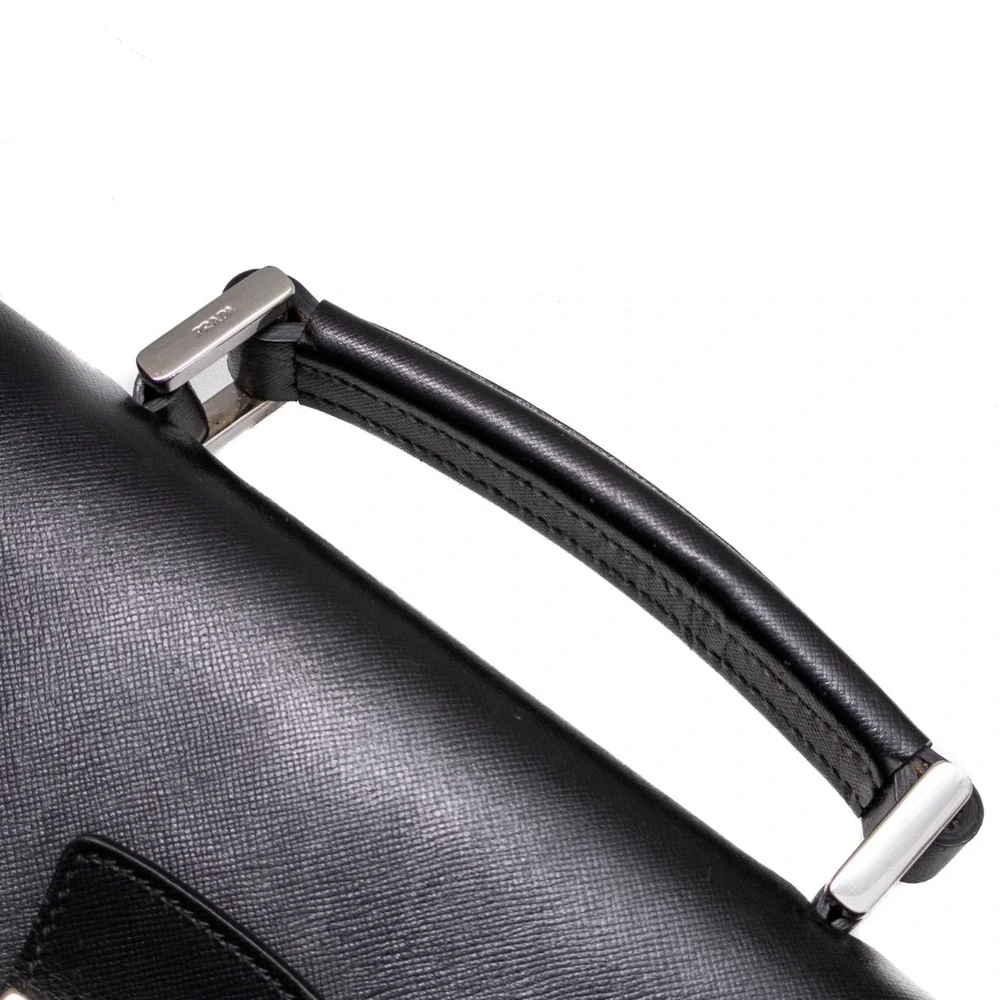 Rare‎ PRADA Saffiano Business Bag Briefcase Dial Type Leather Black Men's